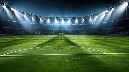 A vibrant stadium setup awaits, with bright lights illuminating the field, creating an electric atmosphere for fans and players