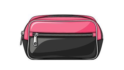Stylish cosmetic bag in pink and black colors on white background

