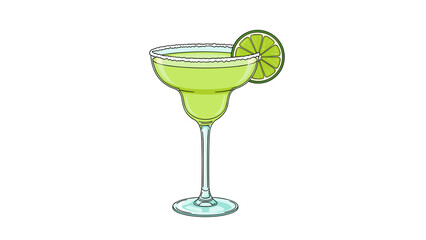 Refreshing margarita cocktail with lime slice on white background