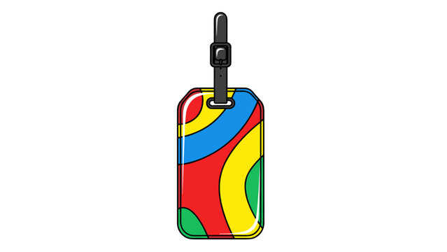 Colorful luggage tag with abstract design on white background
