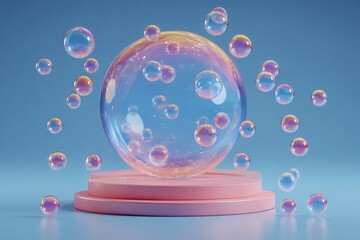 Iridescent Bubbles on Pink Stand  Abstract Conceptual Elegance.