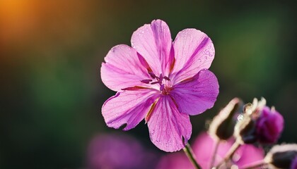 Fototapeta premium Close Up Of A Blooming Rose Campion Lychnis Coronaria Flower With Blurred Background