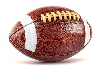 Isolated American Football with Closeup, Realistic Details, Sport Equipment, and White Background.