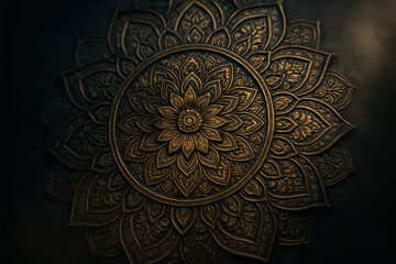 ornate golden mandala design on dark background, spiritual and decorative