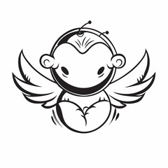 Cute cartoon bee with wings and heart