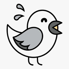Cute cartoon bird chirping with joy and water droplets