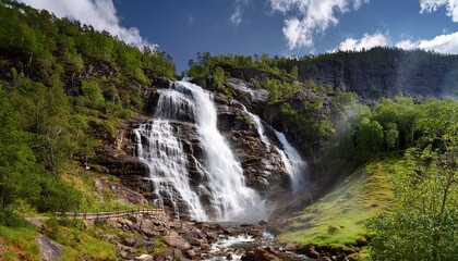 Fototapeta premium Tvindefossen Waterfall In Voss Municipality Norway