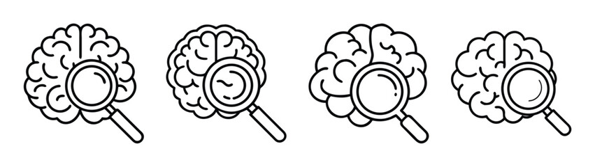 Brain research and analysis concept with magnifying glass for mental health and science study