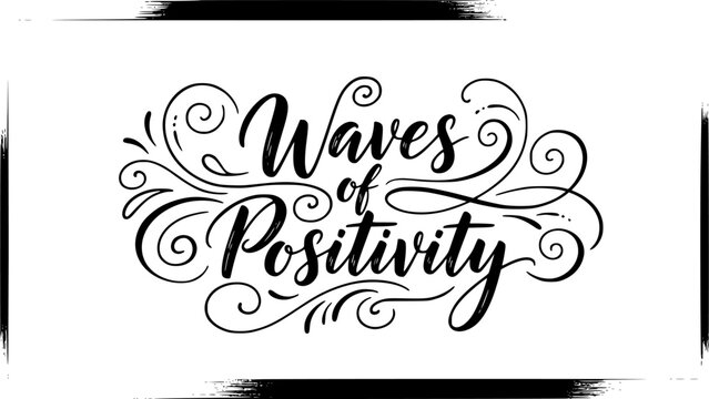 Inspiring black and white lettering art promoting waves of positivity and good vibes, perfect for motivational posters, t-shirts, and creative projects