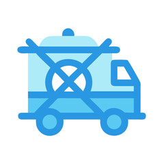 Blue delivery truck icon against a black background