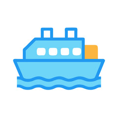 Stylized blue ferry boat sailing on ocean waves