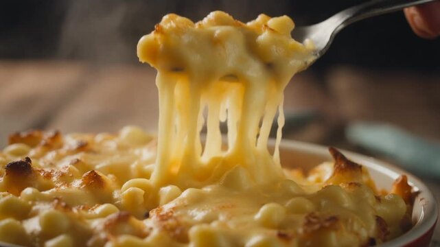 Delicious baked macaroni and cheese with golden-brown crust and gooey, melted cheese