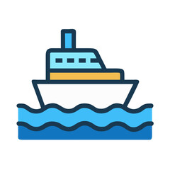 Stylized ship sailing on water with black background graphic