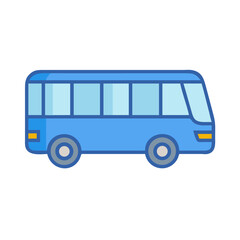 Blue bus icon graphic on isolated black background