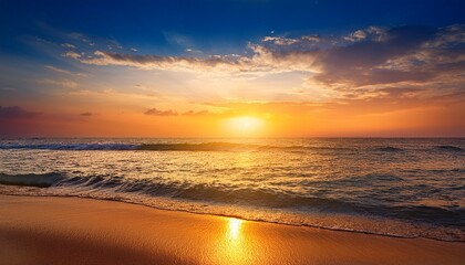 Obraz premium Beautiful Sunset On The Beach Seascape At The Sunrise An Impressive Blue And Golden Sky