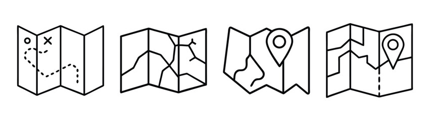 Vector illustration of folded map icons set for travel, location, and adventure planning design © VECTOR STORE