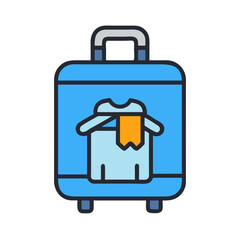 Blue suitcase with clothes inside, vector illustration style