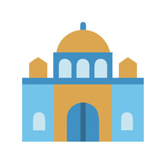 Minimalist architectural building flat illustration with a dome roof