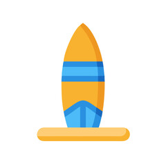 Stylized yellow surfboard with blue accents on a black background