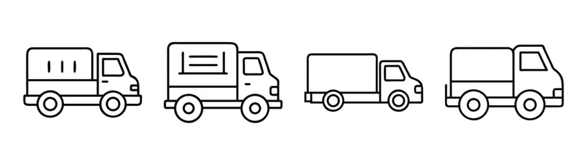 Delivery trucks vector illustration set commercial transport vehicles logistics and distribution line art