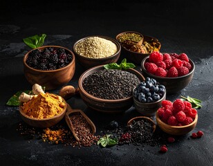 Earth&rsquo;s Pantry: Vibrant Superfoods and Spices in Rustic Harmony