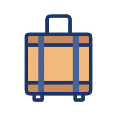 Stylized suitcase icon with handle and wheels on black