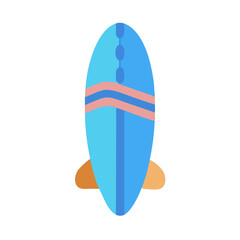 Stylized surfboard illustration with retro stripe pattern isolated