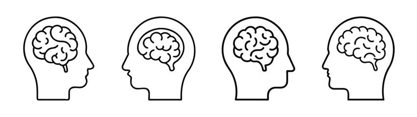 Brain health illustration showing human head with brain inside concept for mental wellness idea