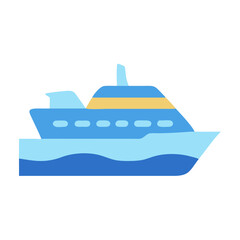 Flat vector graphic of cruise ship on ocean waves