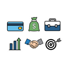Flat Style Business, Finance, and Success Icon Set Collection