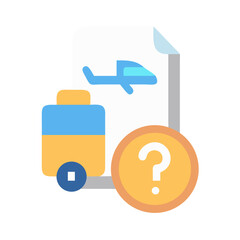 Travel uncertainty concept with airplane, suitcase, and question mark