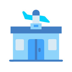 Simple flat design airport terminal illustration with airplane icon