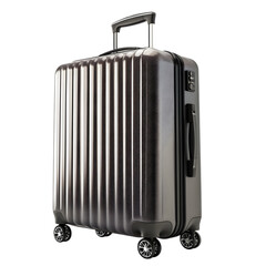 A suitcase with wheels and a black handle isolated on white and transparent background