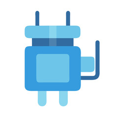 Blue power plug on black backdrop studio illustration