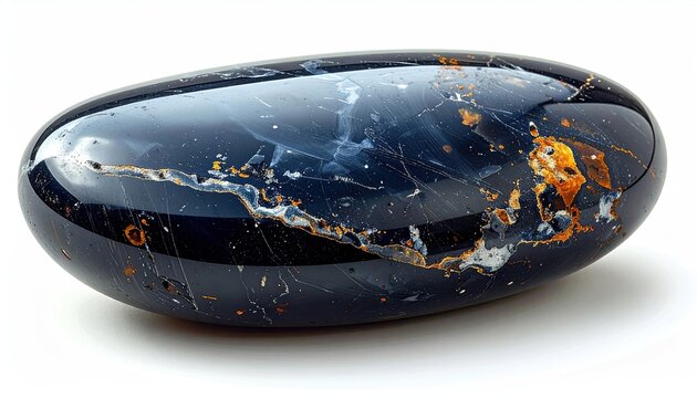 Polished, blue stone with gold veining, smooth surface - Powered by Adobe
