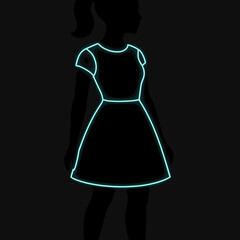 Stylized silhouette of a girl in a glowing dress against a dark background in a minimalist design