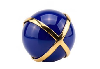 Abstract blue sphere with gold accents isolated on transparent background for design and branding