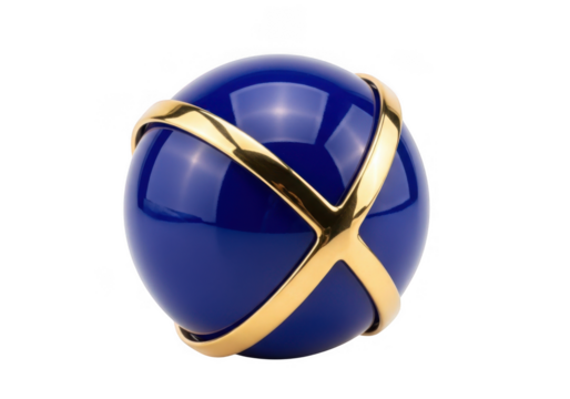 Abstract blue sphere with gold accents isolated on transparent background for design and branding