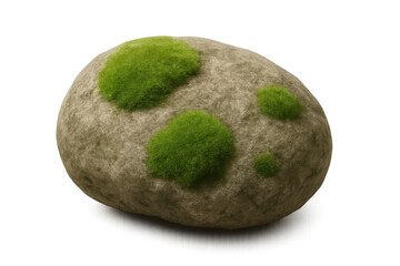 Fototapeta premium Round stone having patches of green moss on its surface, a natural element with transparent background