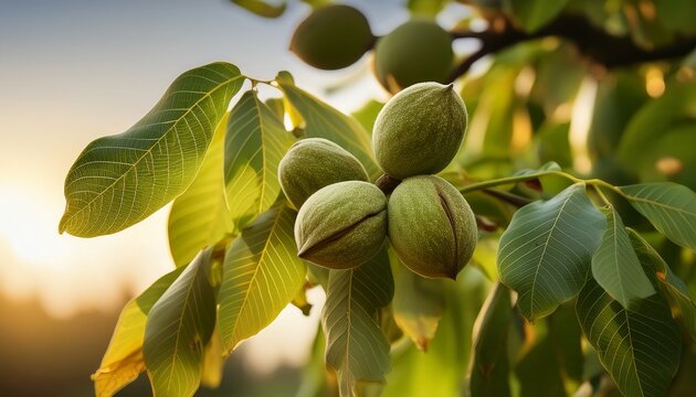Close Up Photo Of Walnuts On A Tree Selective Focus