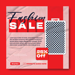Fashion sale announcement with attractive model and discount offer for social media promotion