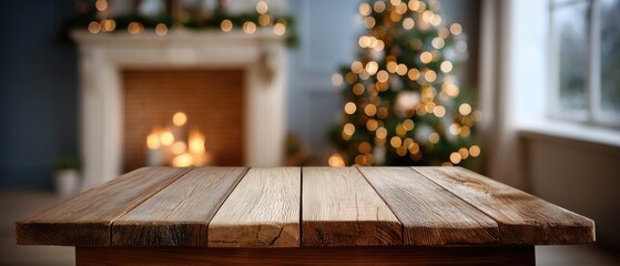A wooden board sits on a table, with twinkling lights and a warm fireplace in the background, evoking a festive mood