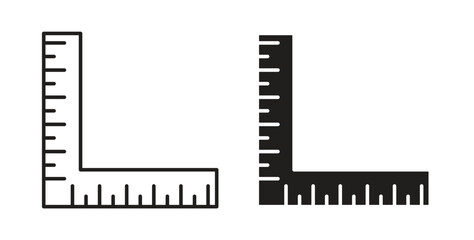Ruler combined icon with line and silhouette versions.