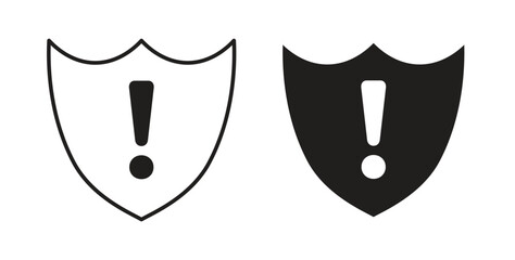Shield exclamation icon with line and silhouette versions.