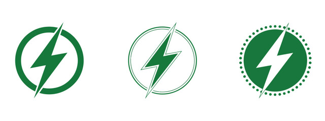 Obraz premium Green lightning bolt vector icon representing power, energy, electric charging, eco friendly design, and renewable technology concepts ideal for sustainable battery and clean energy illustrations