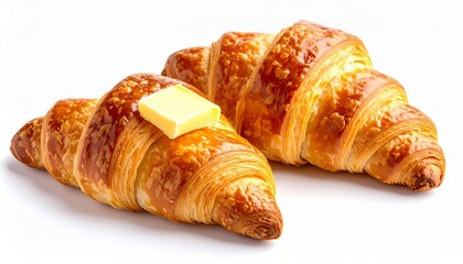 Golden butter croissant with slice of fresh butter
