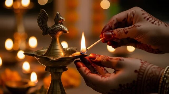 Video of Diya lighting for diwali celebration 