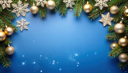 Holiday celebration decoration festive season digital background cozy atmosphere bird's eye view christmas spirit with snowflakes and ornaments