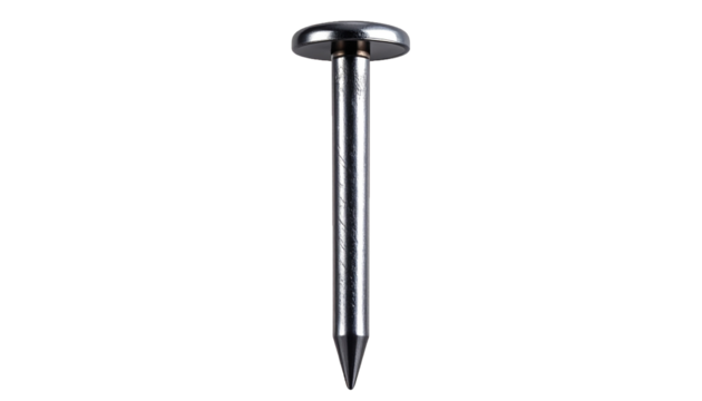 “Industrial Metallic Nail with Pointed Tip Isolated on Clear Background