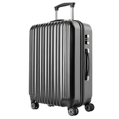 A suitcase with wheels and a black handle isolated on white and transparent background